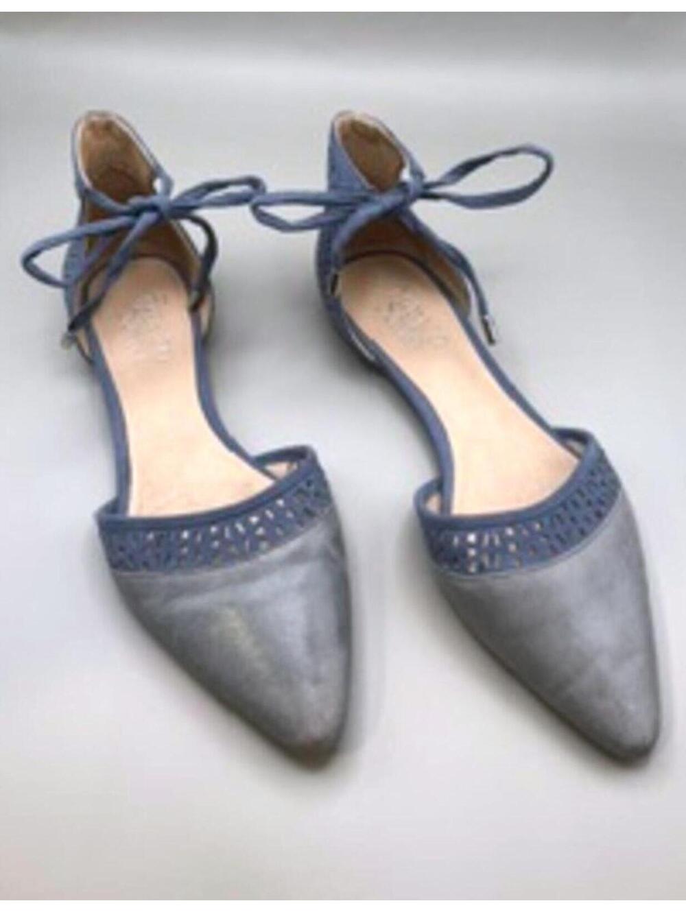 Franco Sarto Blue Gray Lace-Up Pointed Toe Flats